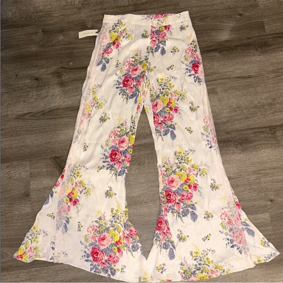 By Anthropologie Floral Lace Silky Flare Pants - Picture 6 of 11